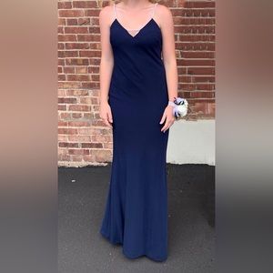 KARL LAGERFELD Paris dress, navy formal floor length dress with pearl straps​​